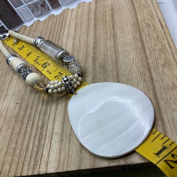 Chico's Abalone Sea Shell Pendant Stone and Beads Necklace - Picture 6 of 6